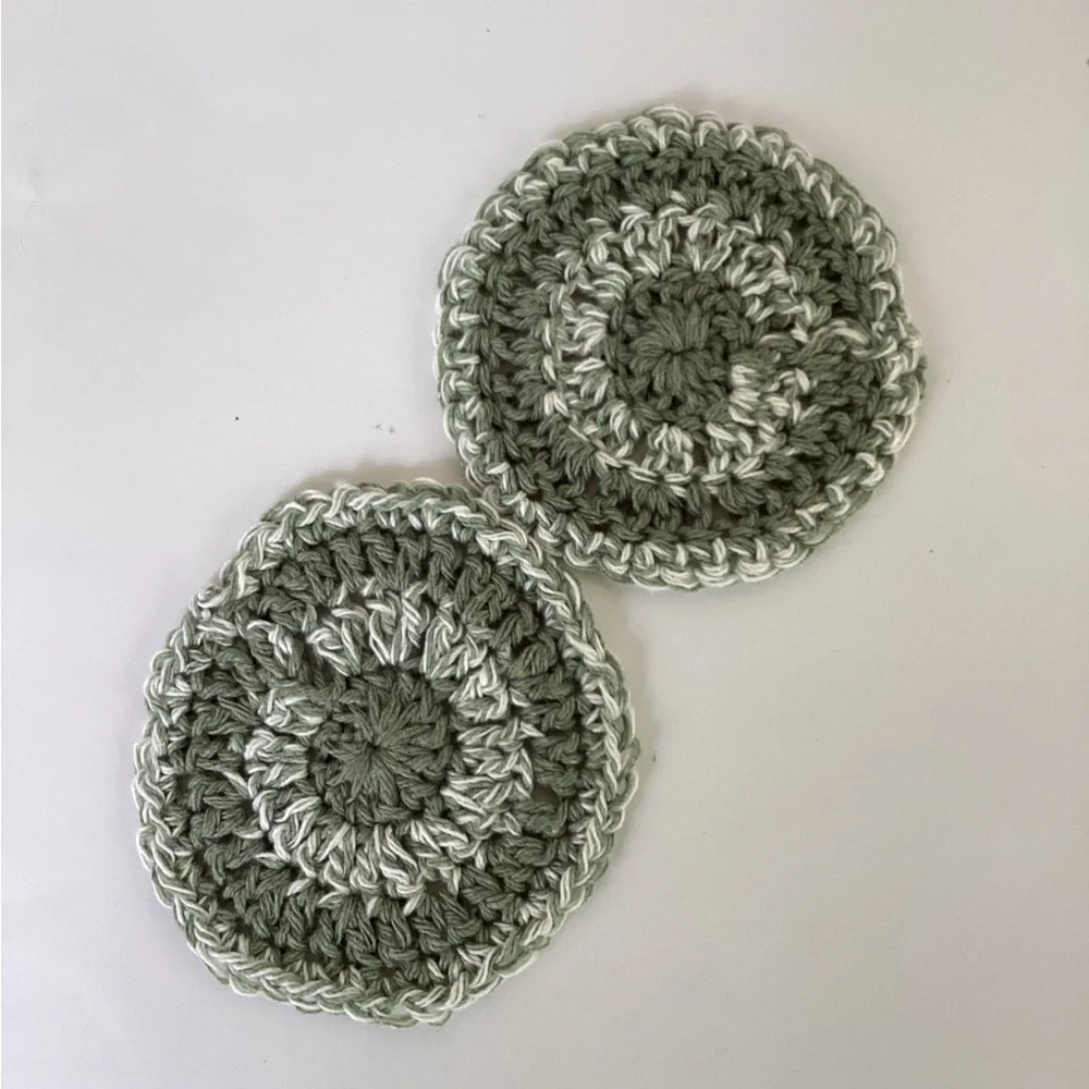 Placemat Coaster Set Hand Crafted Green White Cotton Crochet Boho